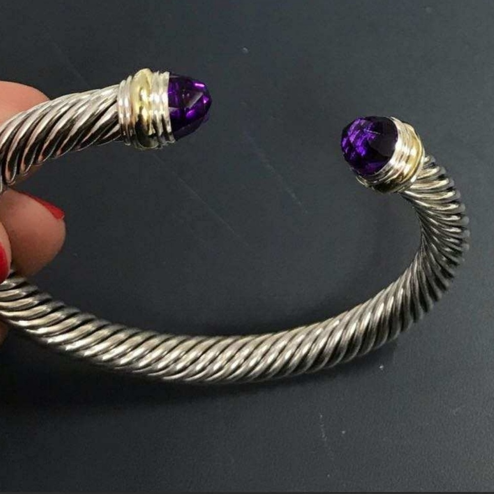 DY Sterling Silver 7 mm Cable Bracelet Amethyst